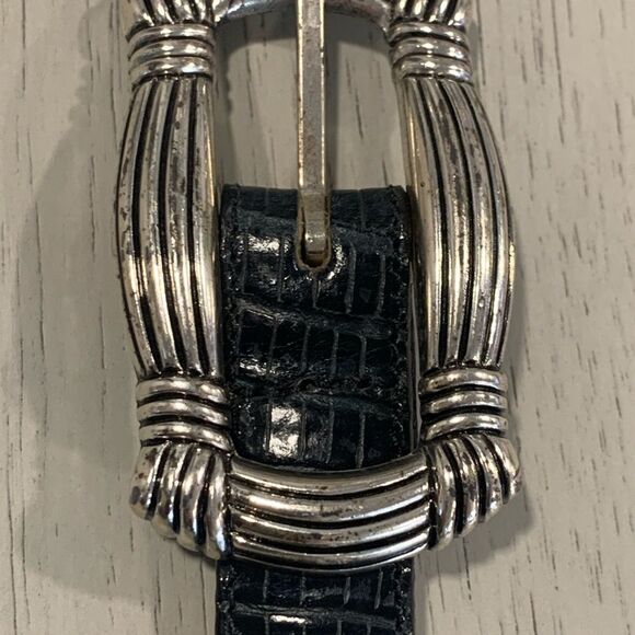 Brighton Black Croc-Embossed Belt with Silver Buckle main image 8